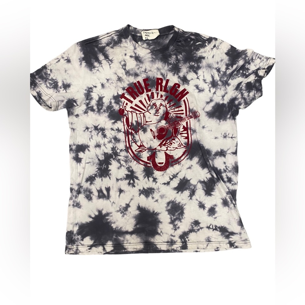 True Religion Buddha Graphic Tee | Men's Size L |Onyx/White Tie Dye | 105412